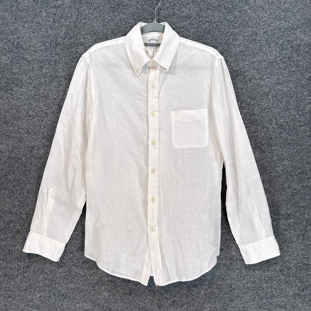 Brooks Brothers Shirt Mens Small White Linen Regent Fit Button Down Long Sleeve